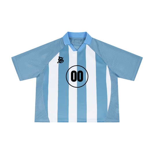 BLUE AND WHITE RETRO SANCTIFIED JERSEY